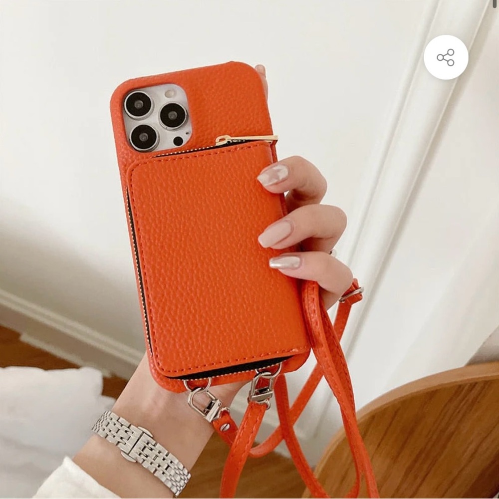 Orange Leather Phone Case with Strap